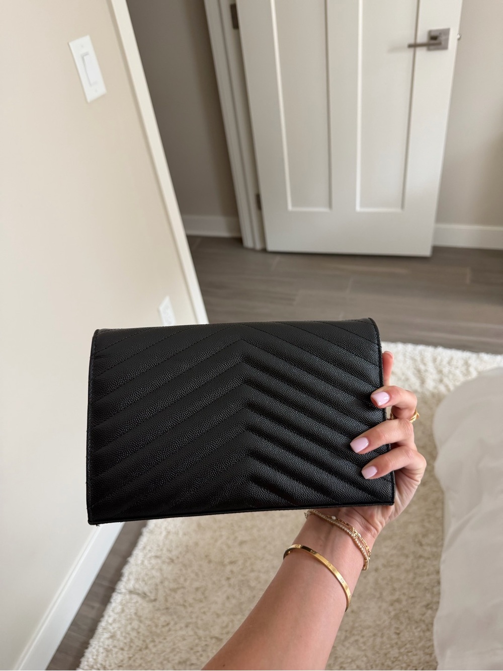 Saint Laurent Black Chevron YSL Logo Wristlet with Gold Hardware - Picture 6 of 6